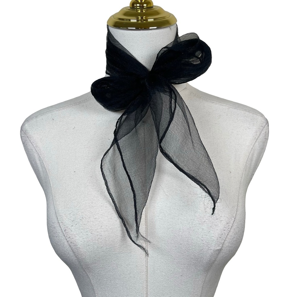 Vintage Sheer Mesh Neck Scarf Women Black Chiffon Lightweight Retro Rockabilly
